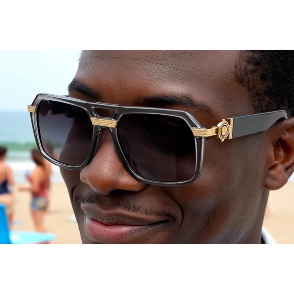 MEN FASHION DESIGNER SHADES SUNGLASSES‎ OVERSIZED MIAMI STYLE SQUARE GRAY LENS